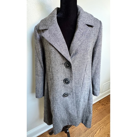 CAbi Jackets & Blazers - Womens Grey Herringbone Longline Pea Coat Button Front Jacket Grey